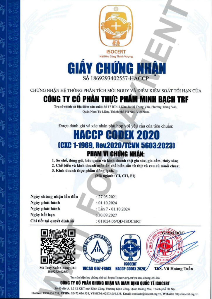 Chứng nhận HACCP và truy xuất nguồn gốc tại TRF
